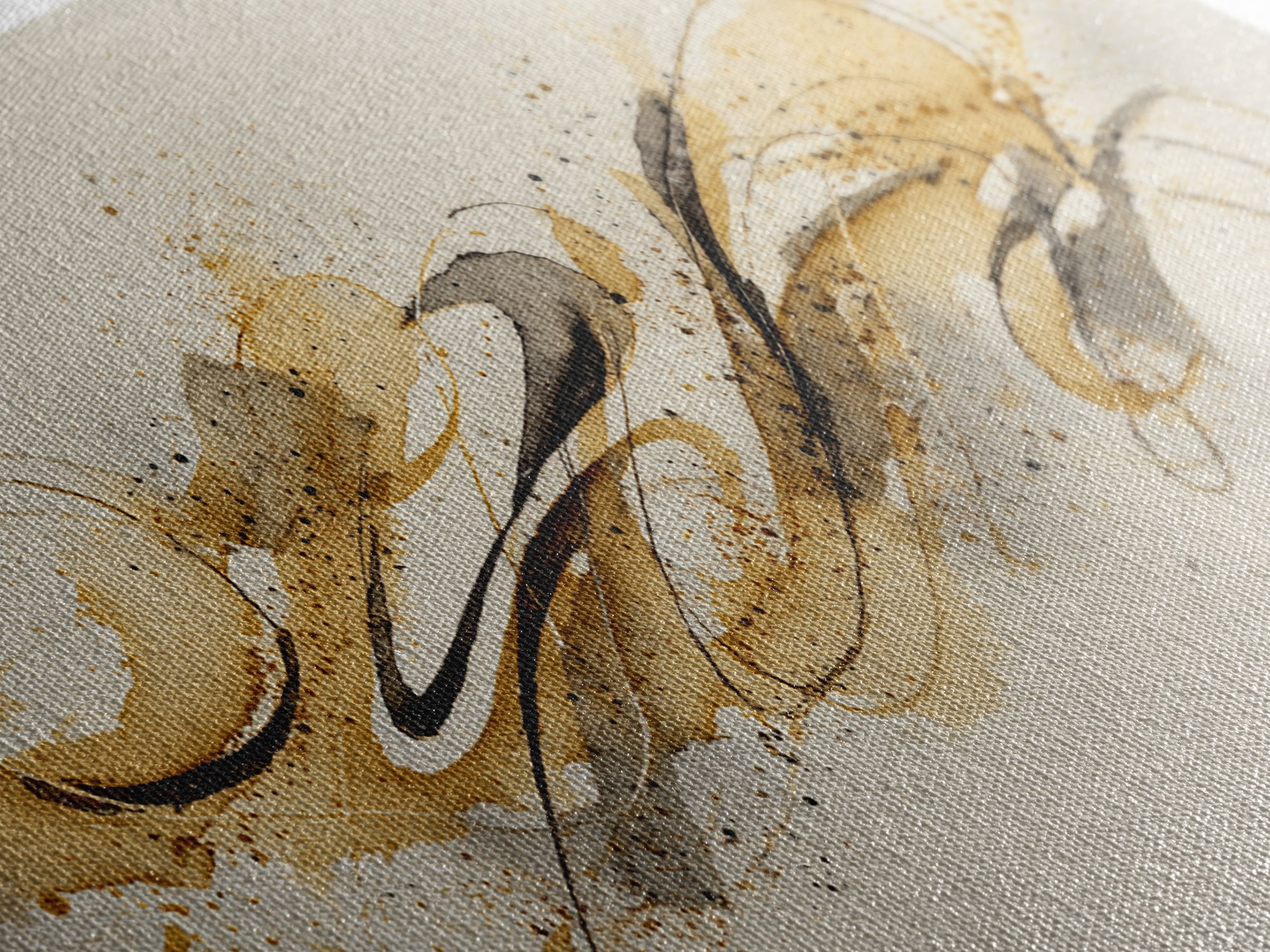 Abstract Gold Calligraphic Strokes on Ivory Paper Canvas Print, Calligraphy Art, Boho Decor, Living Room Decor, Script, CAL-2x1-22