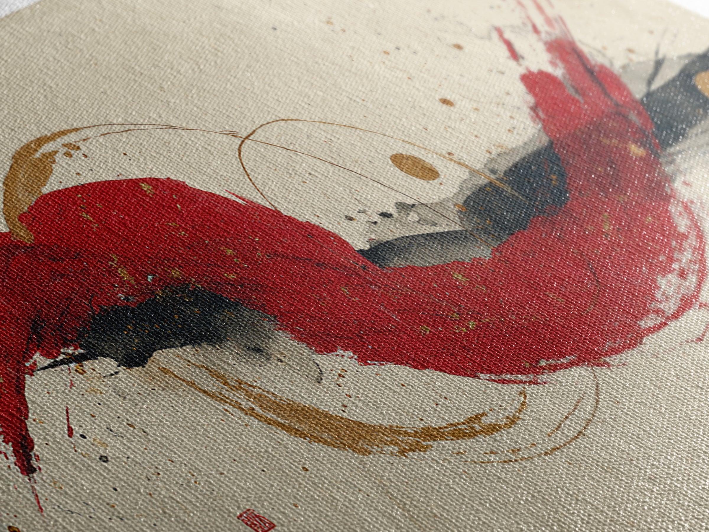 Bold Red Brushstroke Seal Abstraction Canvas Print, Calligraphy Art, Painting, Living Room Decor, Script, Japanese Art, CAL-2x1-39