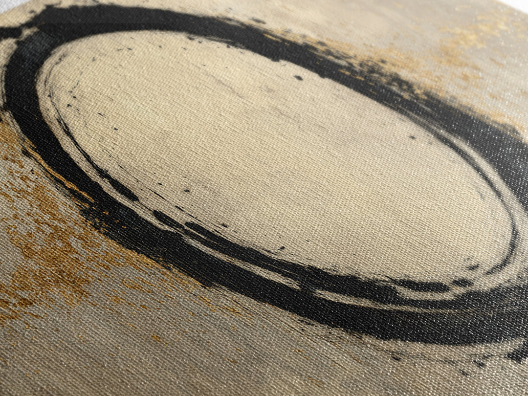 Japanese Brush Mark Circle Framed Canvas Print, Calligraphy Art, Printable Wall Art, Living Room Decor, Fine Art, Script, CAL-2x1-72