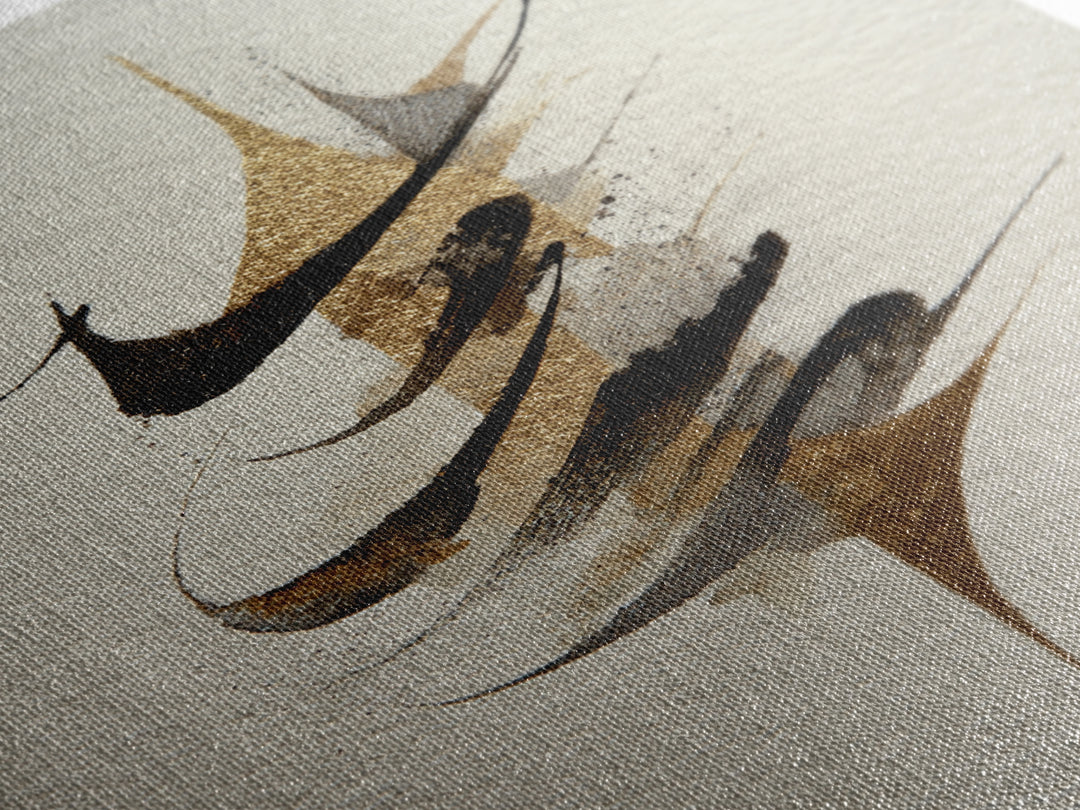 Abstract Gold Calligraphic Strokes on Ivory Paper Canvas Print, Calligraphy Art, Contemporary Art, Living Room Decor, Script, CAL-2x3-34