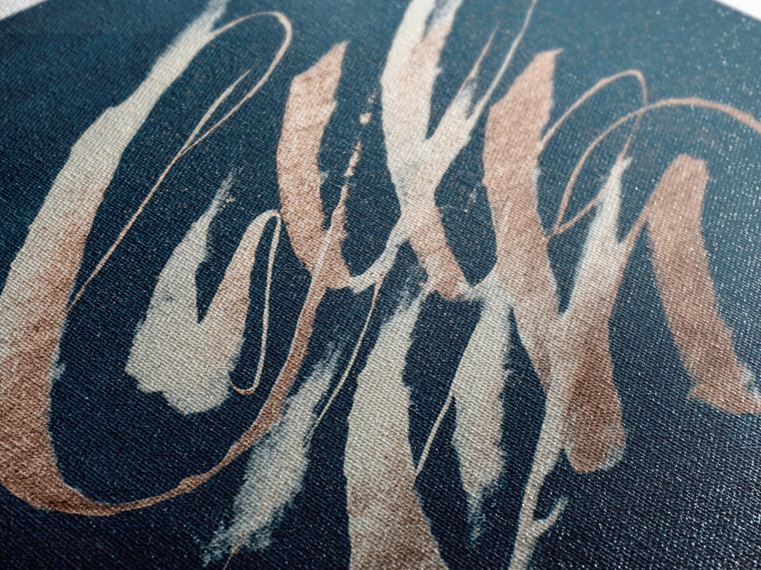 Layered Copper Ink Strokes on Dark Navy Canvas Print, Calligraphy Art, Prints, Living Room Decor, Script, Bedroom Wall Decor, CAL-2x3-62