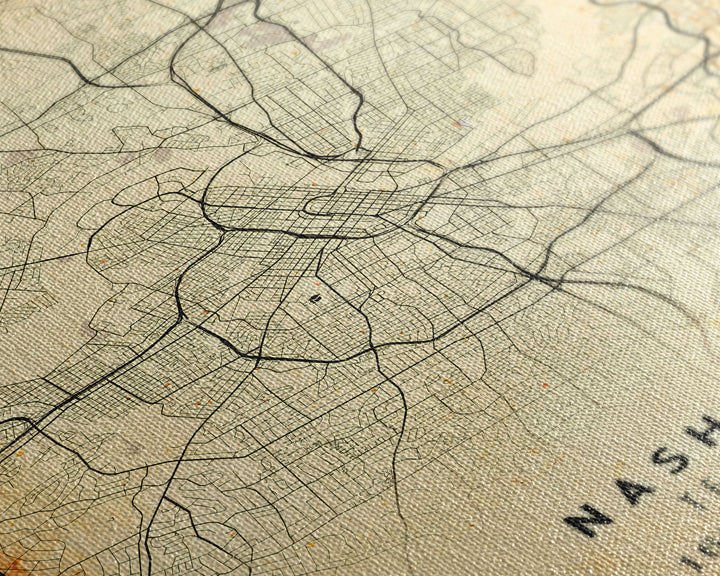 Nashville Map Print, Framed Canvas Wall Art, Tennessee Street Map Art, Davidson City Street Road Map Wall Decor