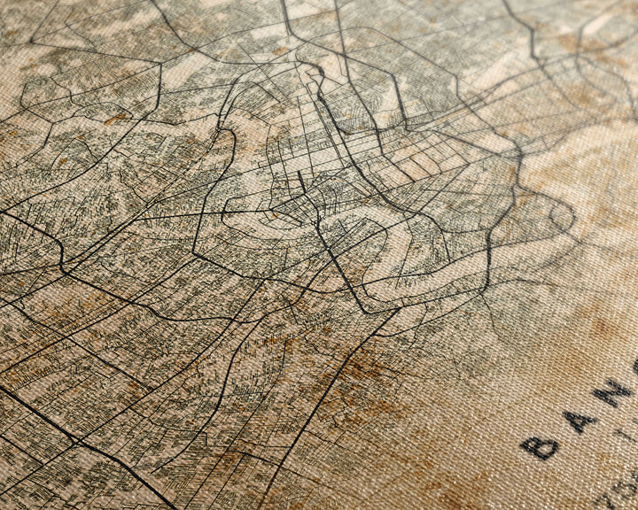 Old Bangkok City Map Wall Art Canvas Print, Vintage Style Bangkok Map, Framed Wall Art, Cool Bankok Thailand Wall Art, Office Decor