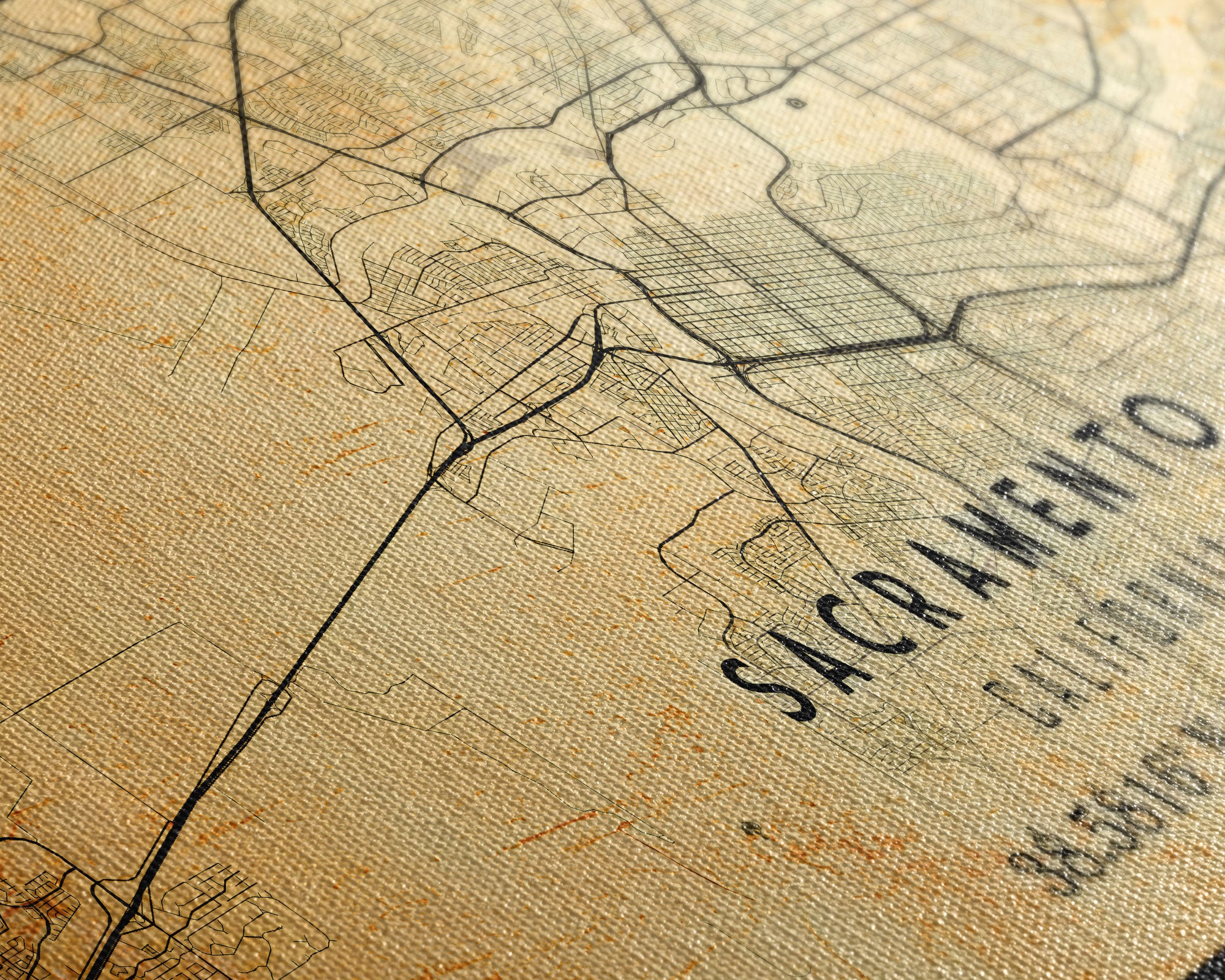 Vintage Sacramento map print poster or framed canvas | Sacramento city map print poster canvas | Sacramento, California print poster canvas