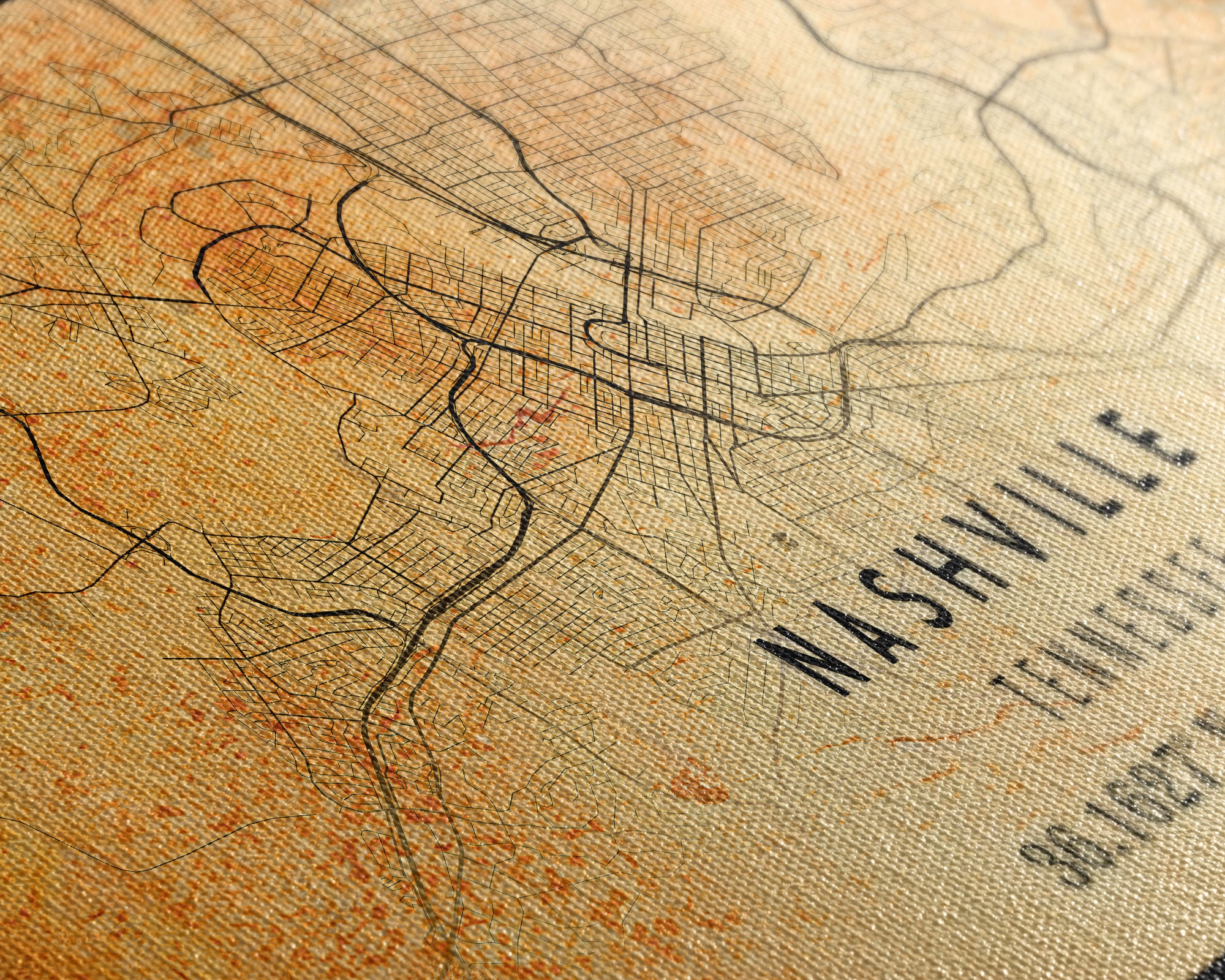 Nashville Map Print, Framed Canvas Wall Art, Tennessee Street Map Art, Davidson City Street Road Map Wall Decor