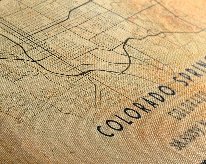 Vintage Style Colorado Springs Map Wall Art, Stretched Canvas or Poster, Office Decor, Colorado Wall Art, Distressed Map Decor