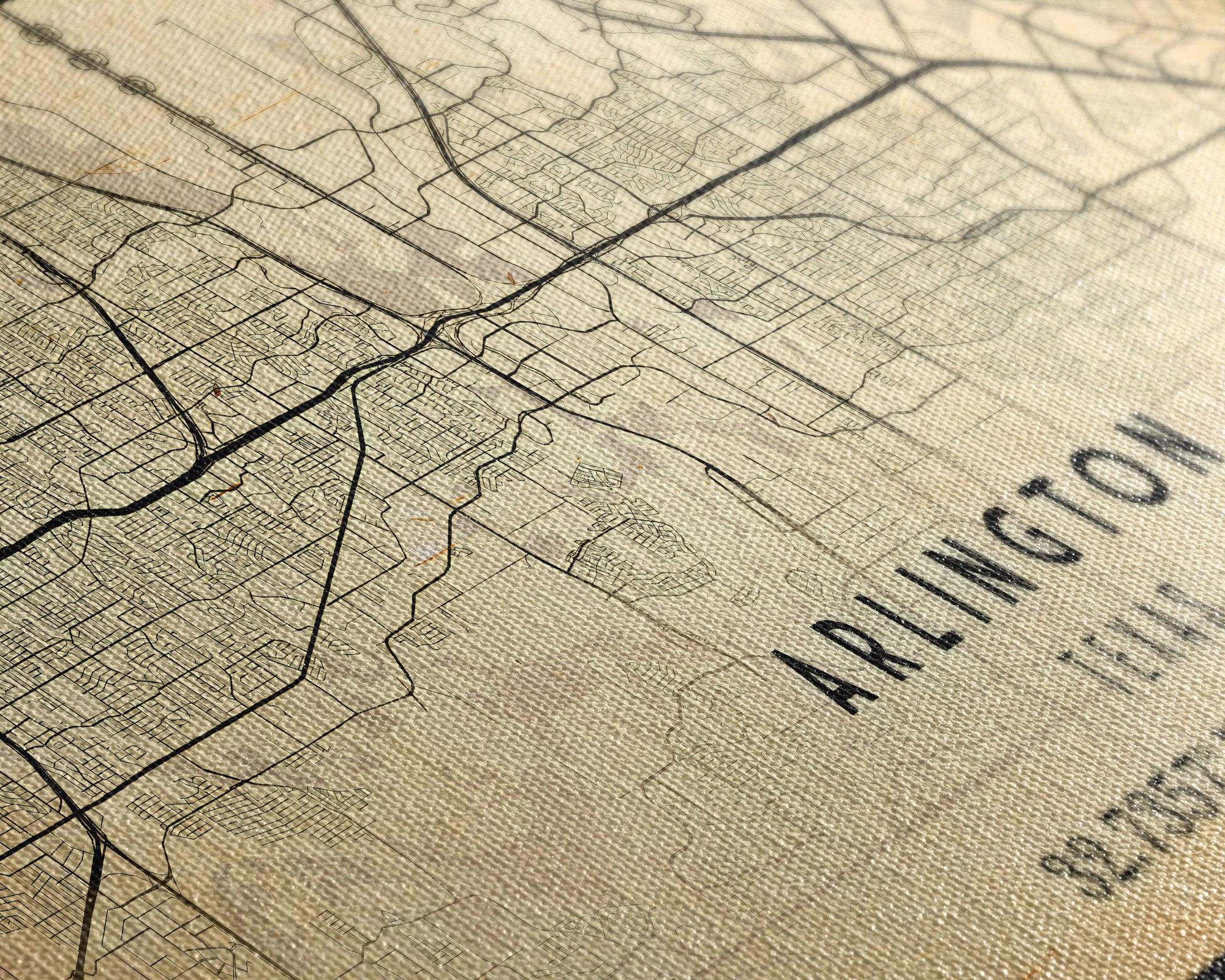 Arlington Texas map print poster or framed canvas, Arlington map print poster canvas, Texas city map print poster canvas, Vintage Travel Art