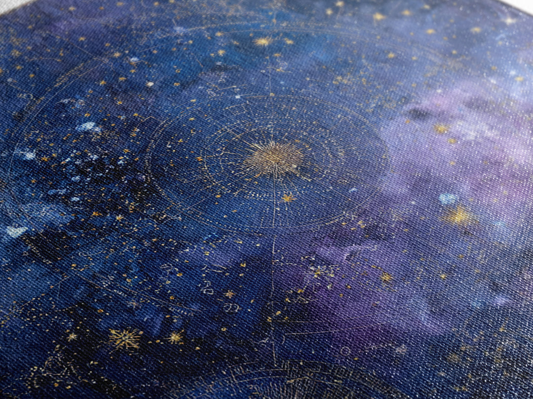 Blue Star Map Canvas Print, Celestial Art, Boho Wall Decor, Living Room Decor, Oil Painting, Celestial, Boho Art, Space Art, CEL-1x1-22