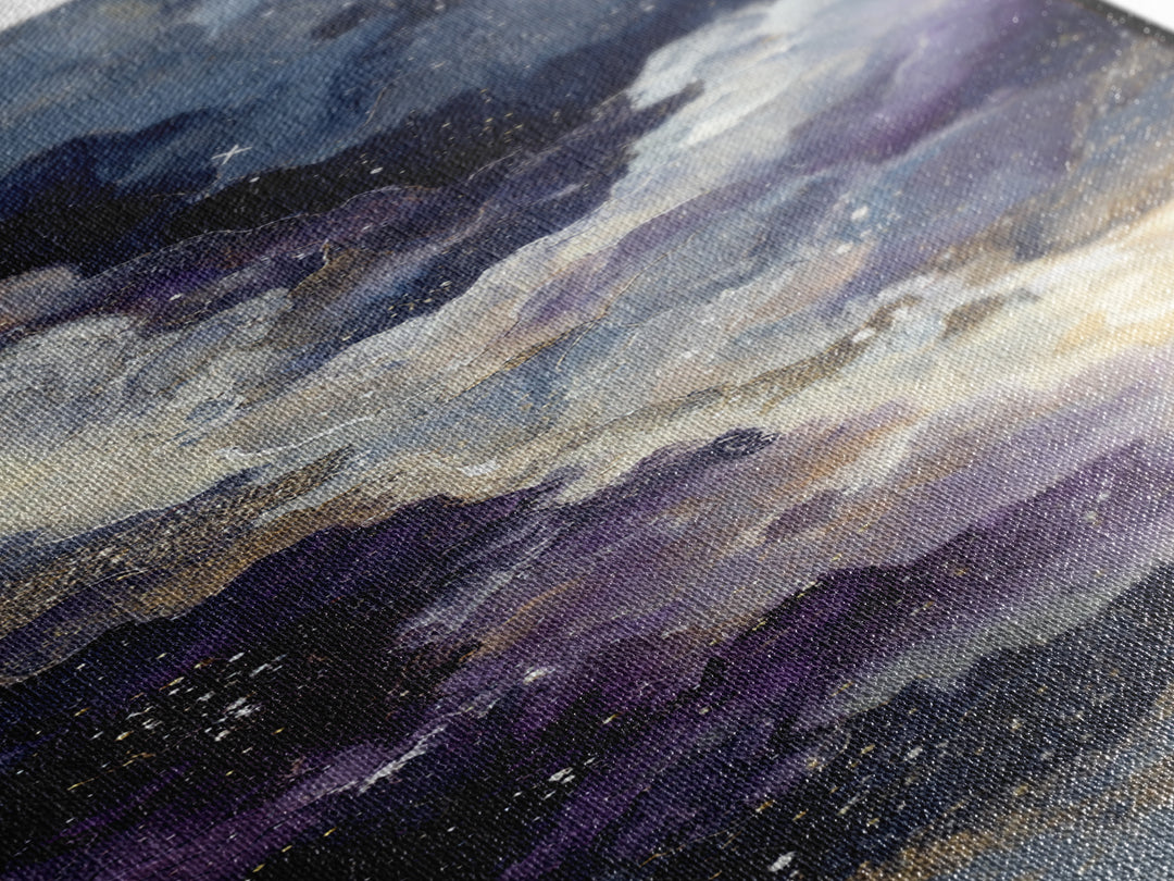Moonlit Cloudscape with Silver Highlights Framed Canvas Print, Celestial Art, Fantasy Art, Living Room Decor, Oil Painting, CEL-1x3-45