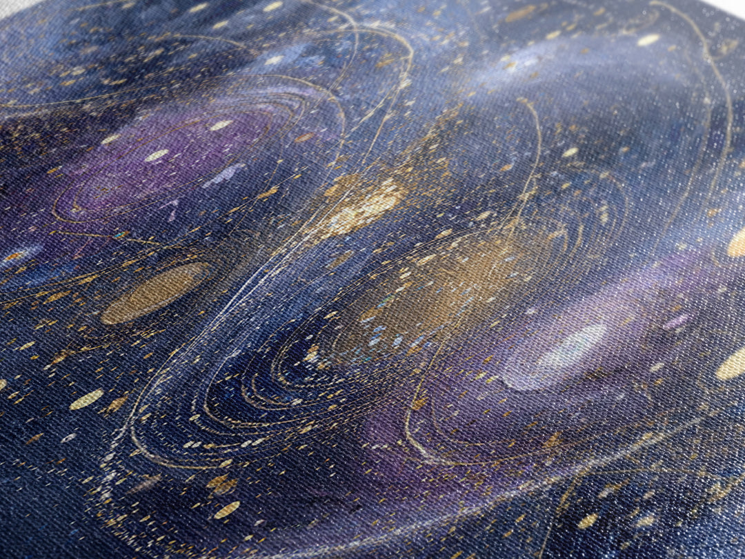 Galaxy Swirl with Jewel Tone Nebula Clouds Canvas Print, Celestial Art, Contemporary Art, Living Room Decor, Celestial, CEL-1x3-56