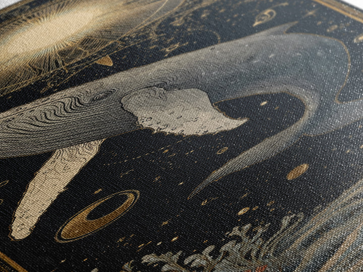 Cosmic Whale Swimming Through a Star Field Canvas Print, Celestial Art, Fine Art Print, Living Room Decor, Fine Art, Celestial, CEL-1x3-65