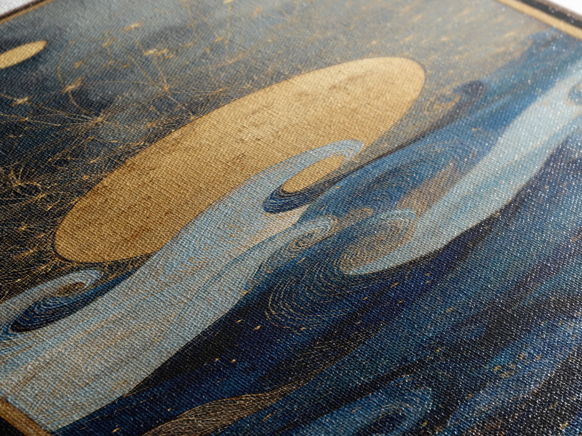 Golden Sun over Abstract Ocean Waves Framed Canvas Print, Celestial Art, Witchy Decor, Living Room Decor, Fine Art, Celestial, CEL-1x3-83