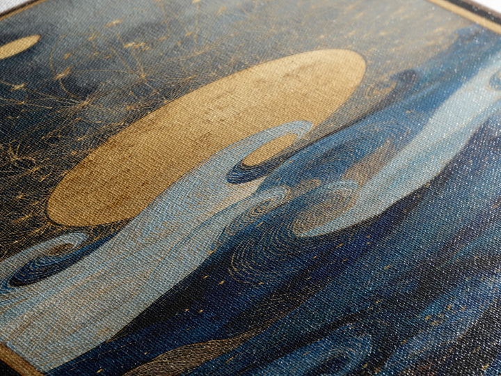 Golden Sun over Abstract Ocean Waves Framed Canvas Print, Celestial Art, Witchy Decor, Living Room Decor, Fine Art, Celestial, CEL-1x3-83