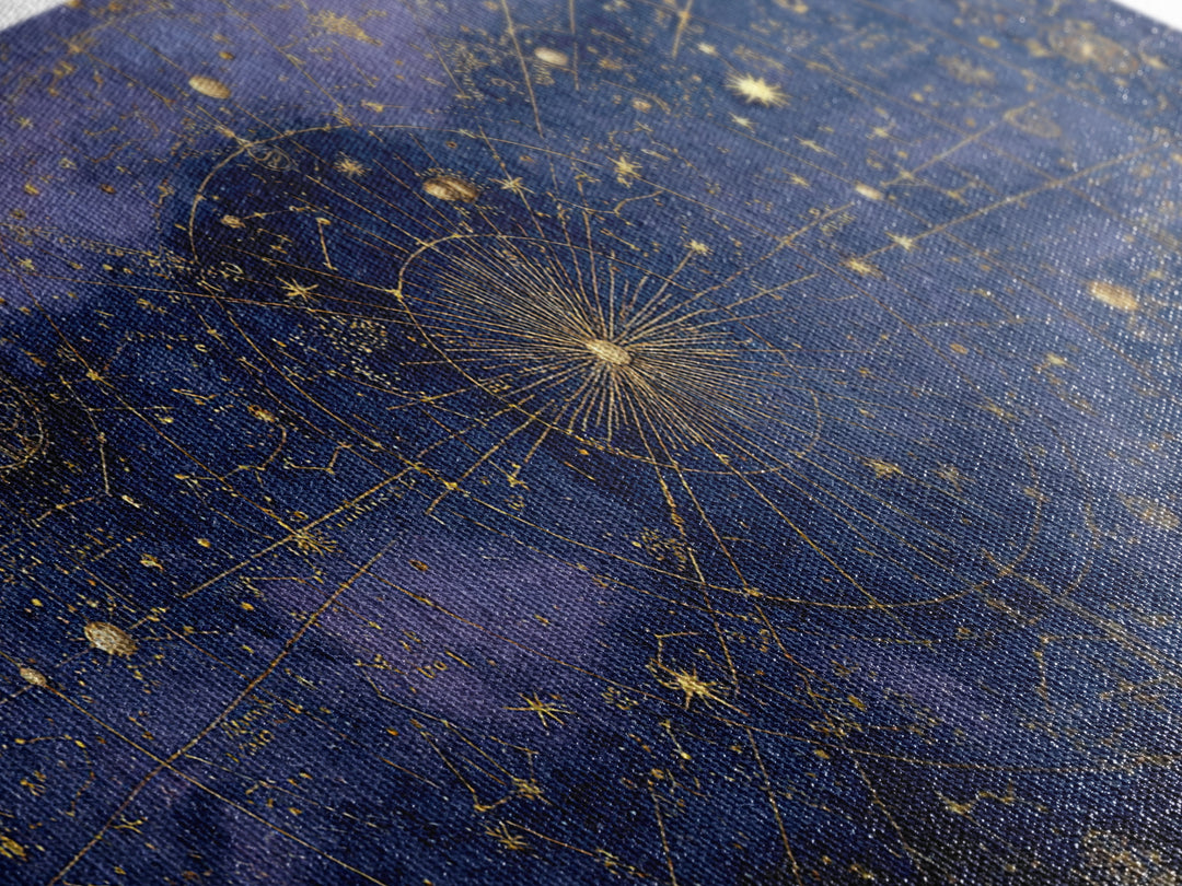 Gold Constellation Map on Deep Navy Texture Framed Canvas Print, Celestial Art, Whimsical Art, Living Room Decor, Celestial, CEL-2x1-100