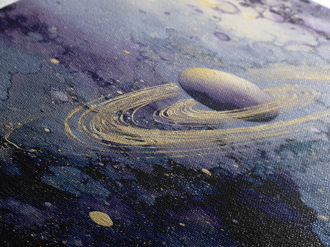 Glowing Planet with Rings and Tiny Moons Canvas Print, Celestial Art, Neutral Decor, Living Room Decor, Abstract Art, Celestial, CEL-2x1-2