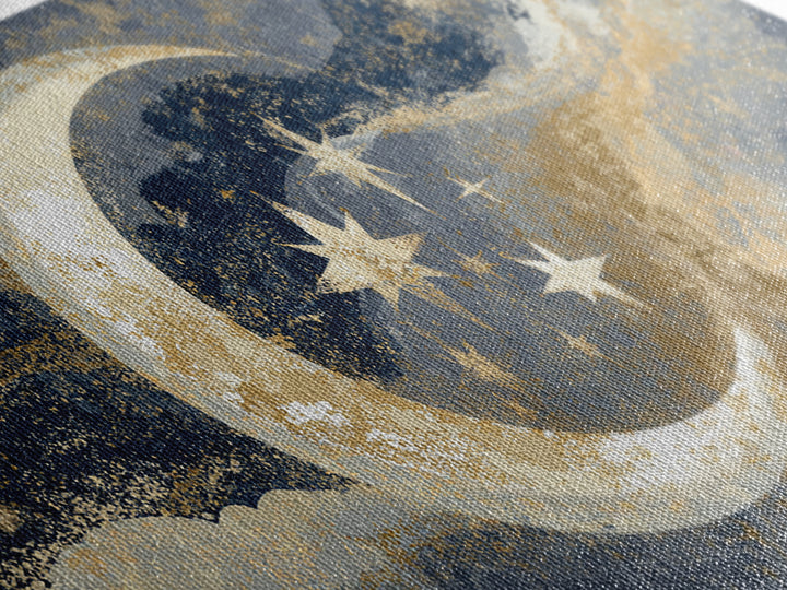 Crescent Moon Cradling a Cluster of Stars Canvas Print, Celestial Art, Luxury Decor, Living Room Decor, Oil Painting, Celestial, CEL-2x1-21