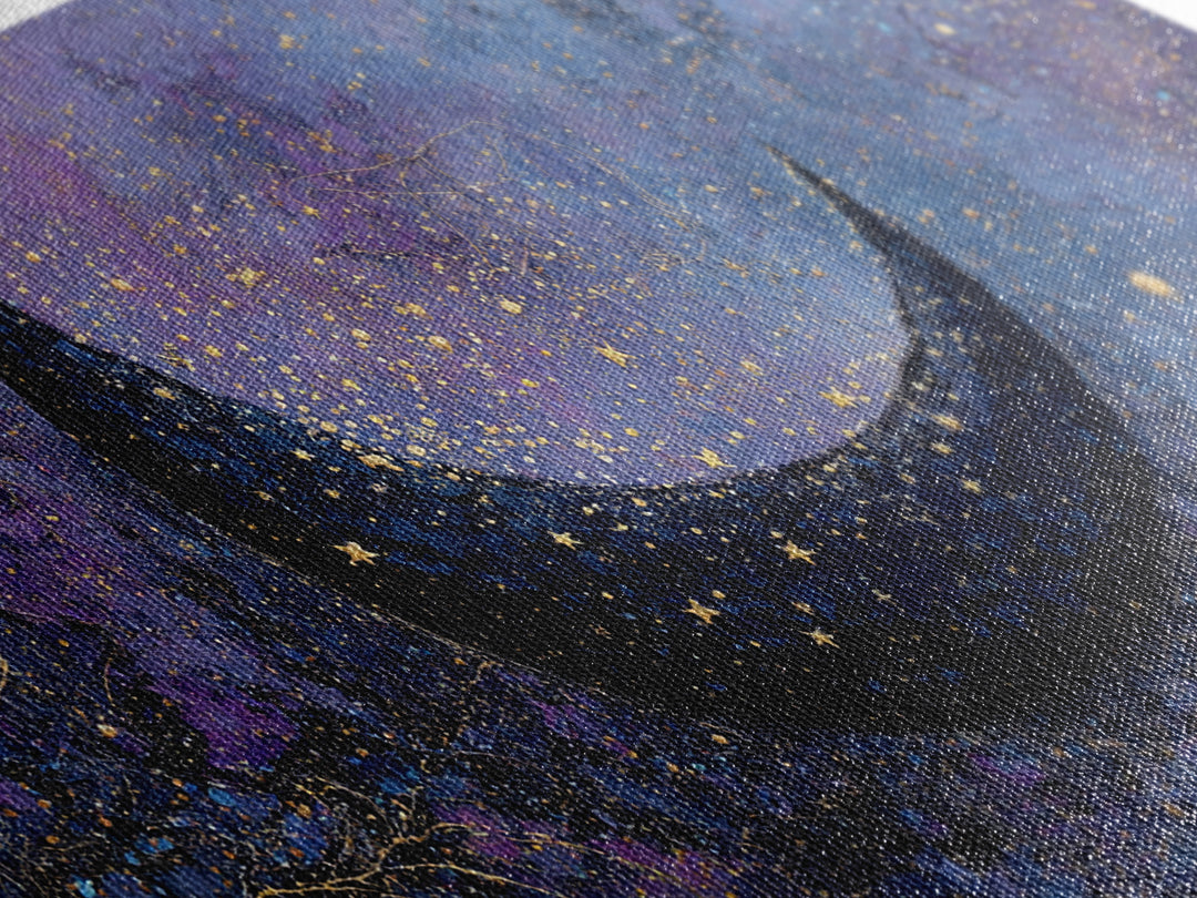 Crescent Moon Cradling a Cluster of Stars Framed Canvas Print, Celestial Art, Contemporary Art, Living Room Decor, Celestial, CEL-2x1-45
