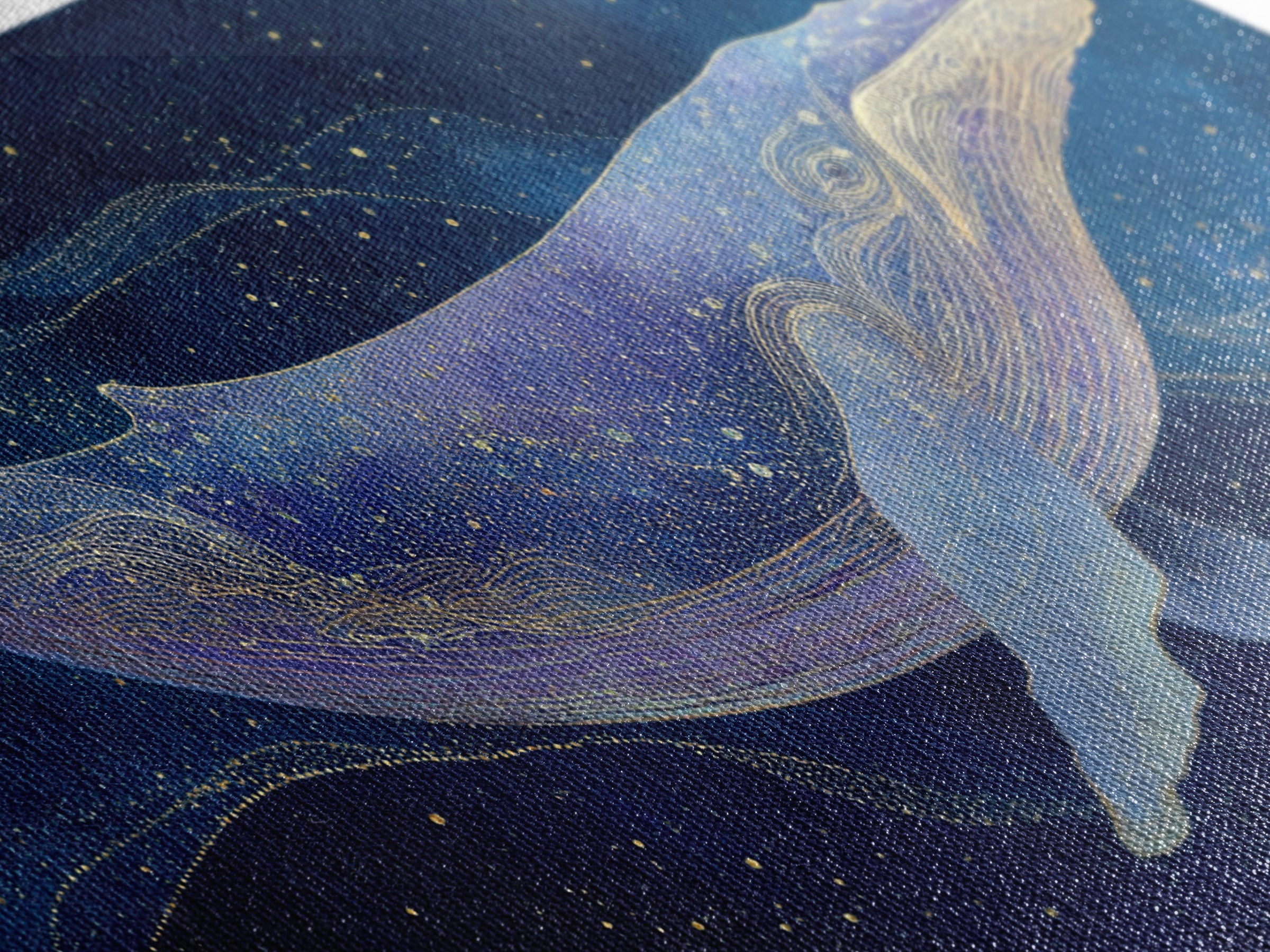 Cosmic Whale Swimming Through a Star Field Framed Canvas Print, Celestial Art, Digital Print, Living Room Decor, Celestial, CEL-2x1-97