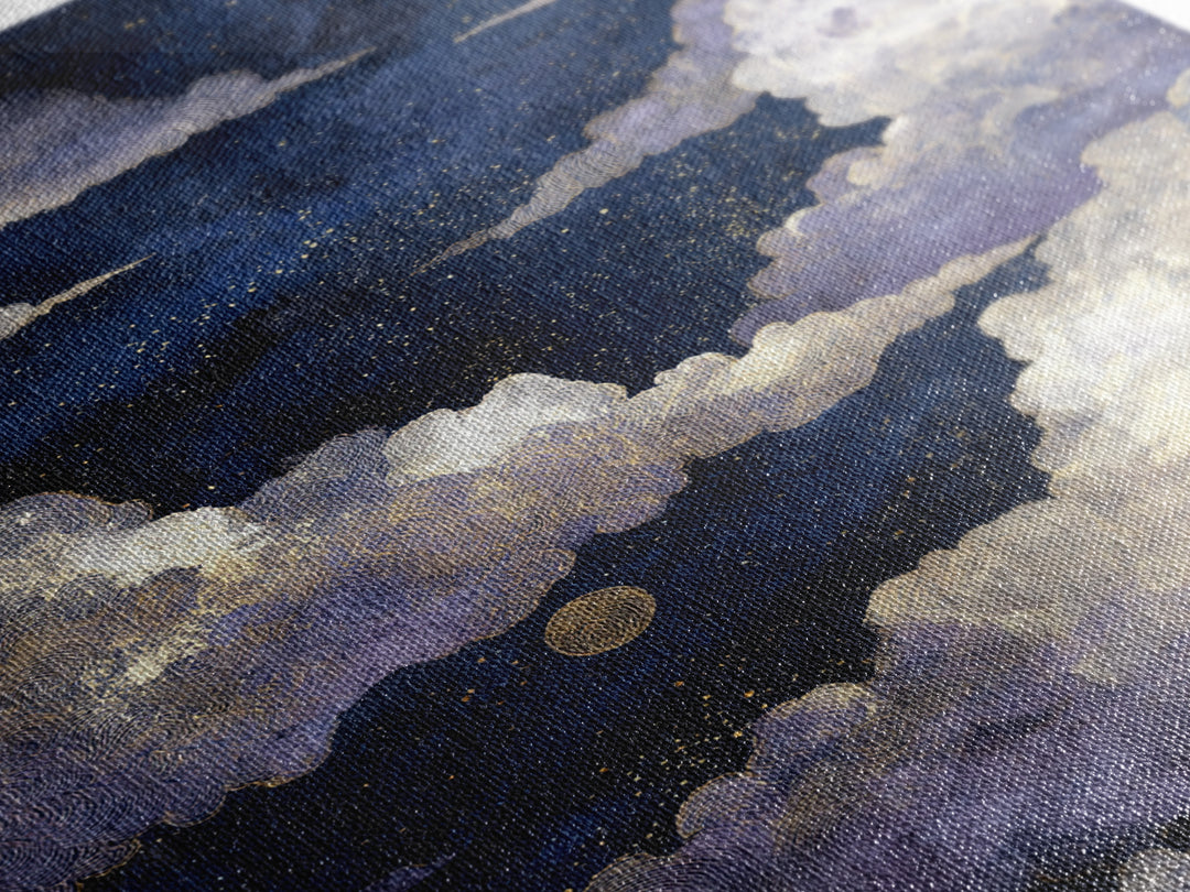 Moonlit Cloudscape with Silver Highlights Canvas Print, Celestial Art, Textured Painting, Living Room Decor, Celestial, CEL-2x3-17