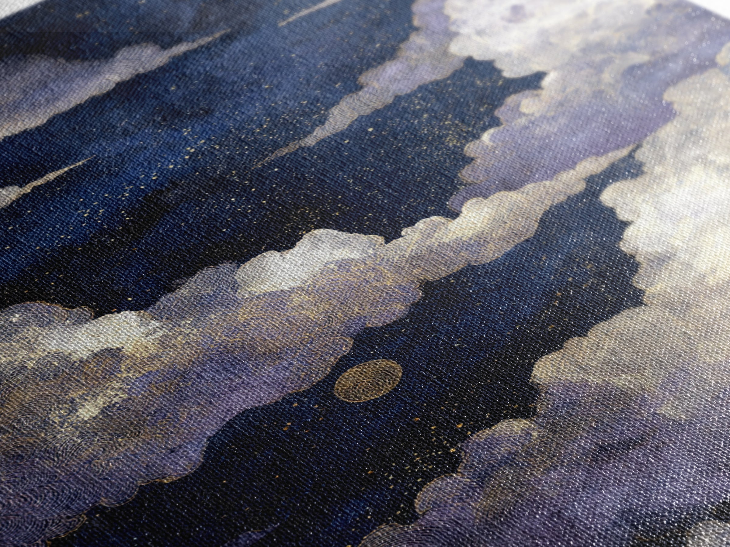 Moonlit Cloudscape with Silver Highlights Canvas Print, Celestial Art, Textured Painting, Living Room Decor, Celestial, CEL-2x3-17