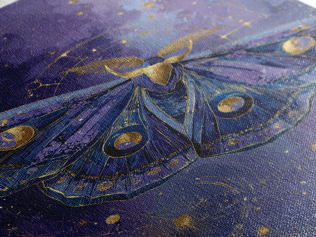 Celestial Moth with Moon Markings Framed Canvas Print, Celestial Art, Gallery Decor, Living Room Decor, Abstract Art, Celestial, CEL-2x3-26