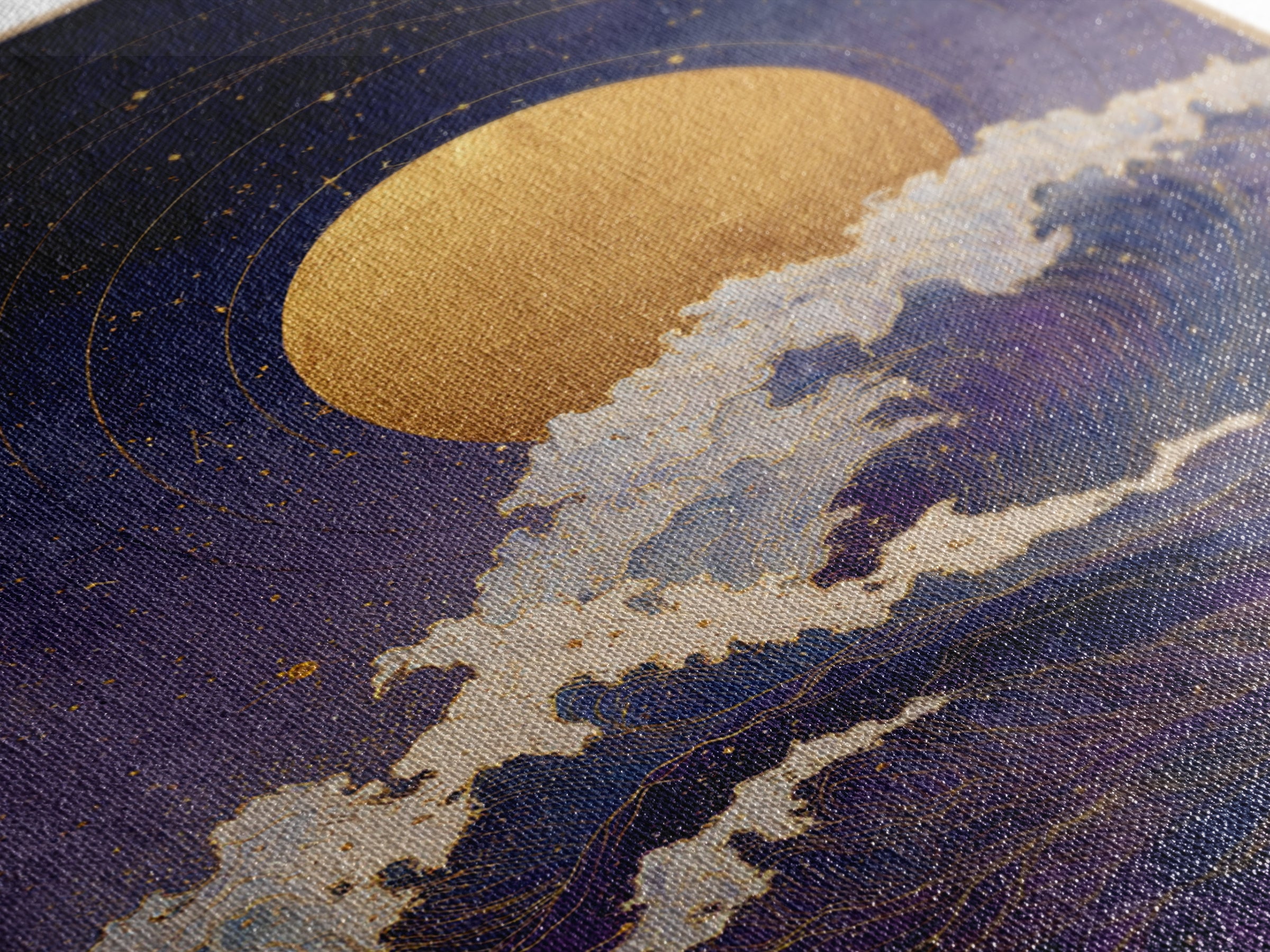 Golden Sun over Abstract Ocean Waves Canvas Print, Celestial Art, Statement Artwork, Living Room Decor, Fine Art, Celestial, CEL-2x3-79