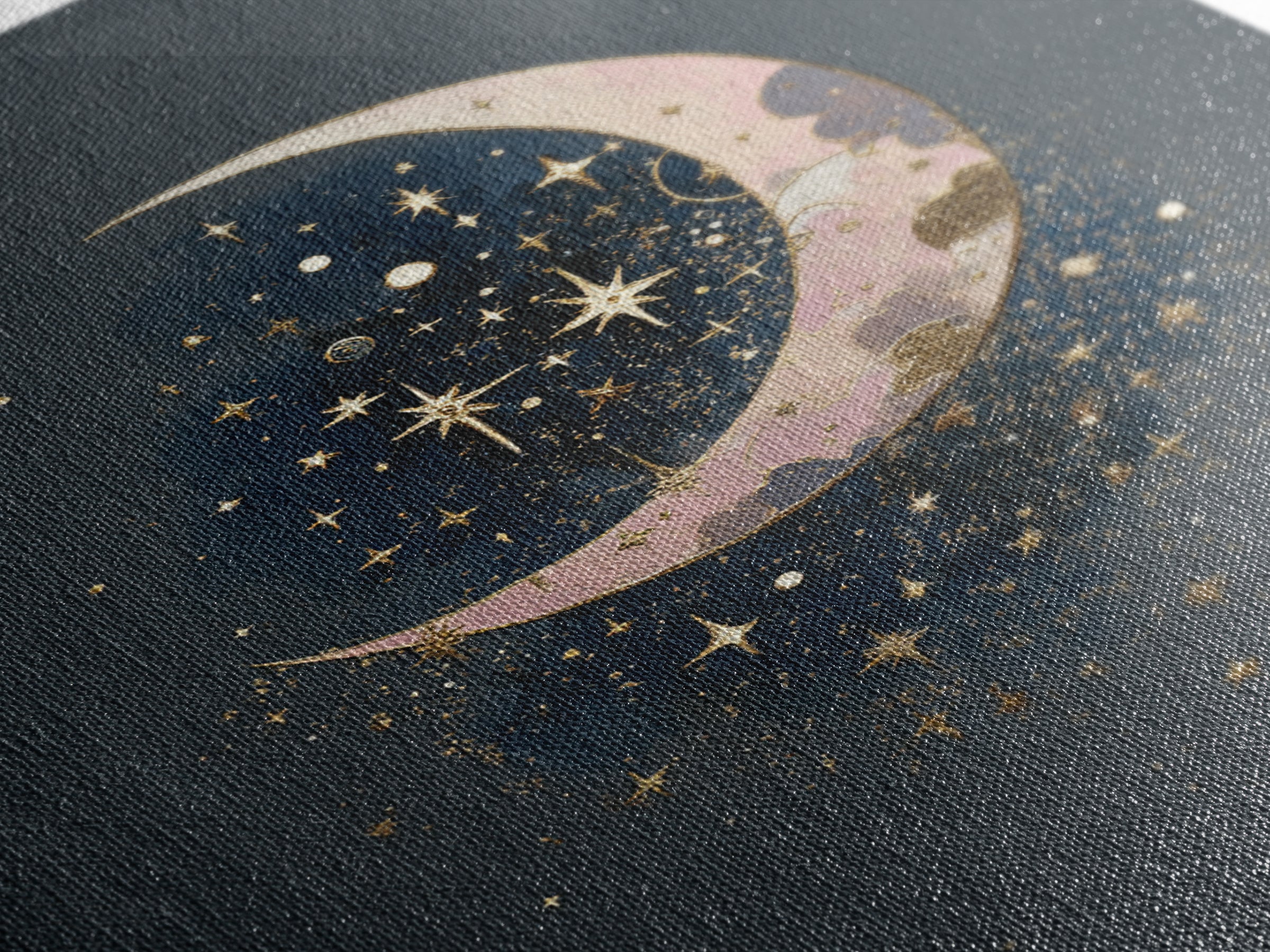 Crescent Moon Cradling a Cluster of Stars Canvas Print, Celestial Art, Art Print, Living Room Decor, Fine Art, Celestial, CEL-2x3-9