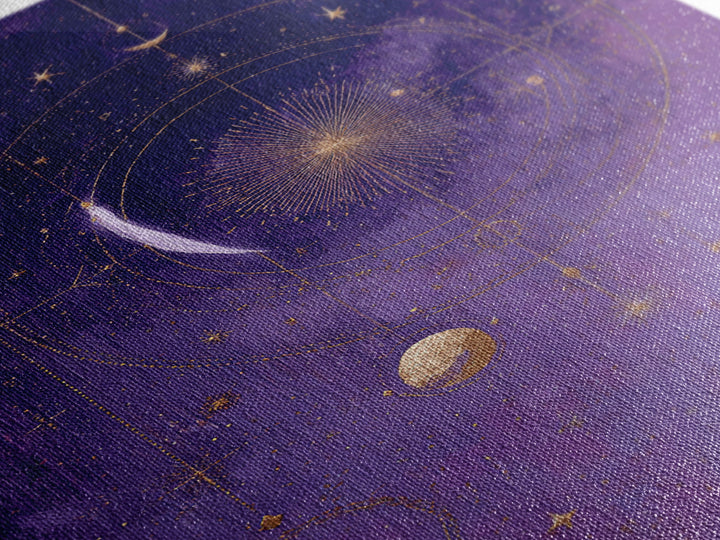 Dreamlike Comet Crossing a Violet Sky Framed Canvas Print, Celestial Art, Colorful Wall Art, Living Room Decor, Abstract Art, CEL-2x3-92