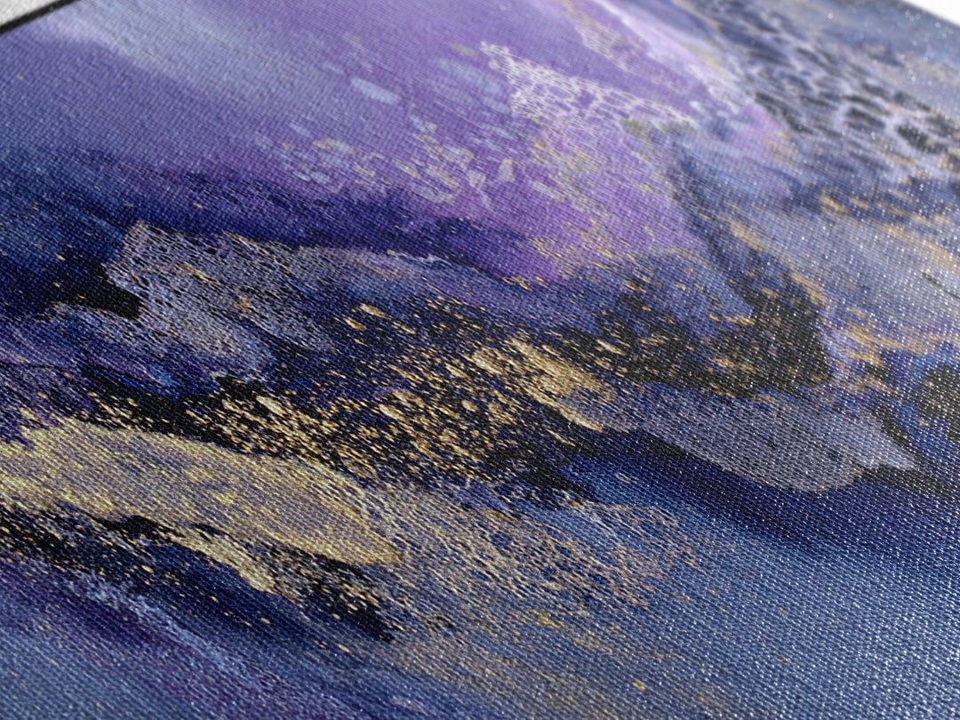 Dreamlike Comet Crossing a Violet Sky Framed Canvas Print, Celestial Art, Space Art, Living Room Decor, Oil Painting, Celestial, CEL-3x1-28