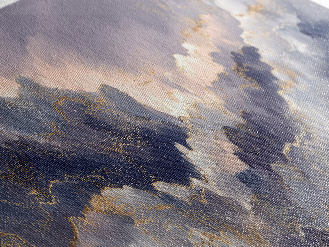Moonlit Cloudscape with Silver Highlights Canvas Print, Celestial Art, Watercolor Painting, Living Room Decor, Abstract Art, CEL-3x1-49