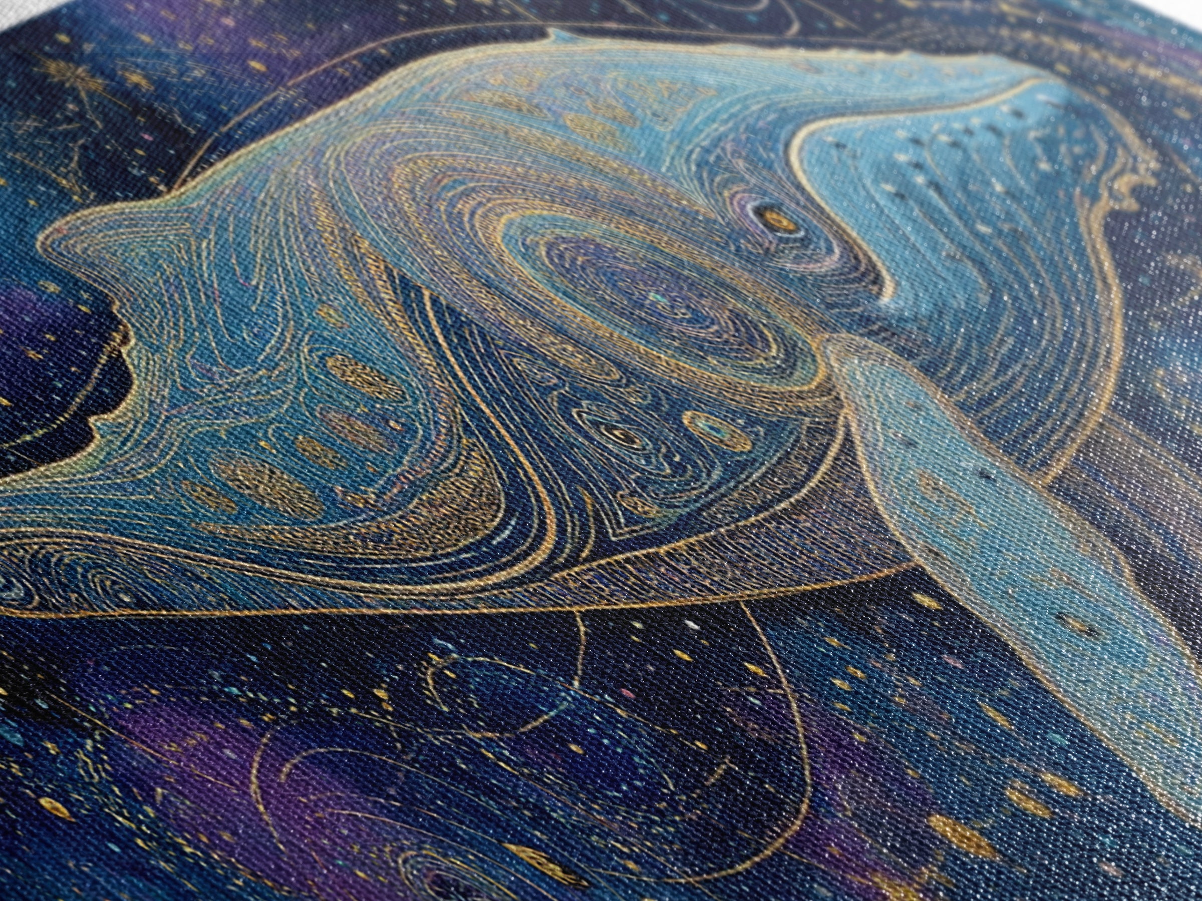 Cosmic Whale Swimming Through a Star Field Framed Canvas Print, Celestial Art, Modern Art, Living Room Decor, Celestial, CEL-3x1-69