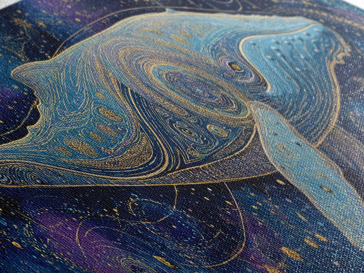 Cosmic Whale Swimming Through a Star Field Framed Canvas Print, Celestial Art, Modern Art, Living Room Decor, Celestial, CEL-3x1-69