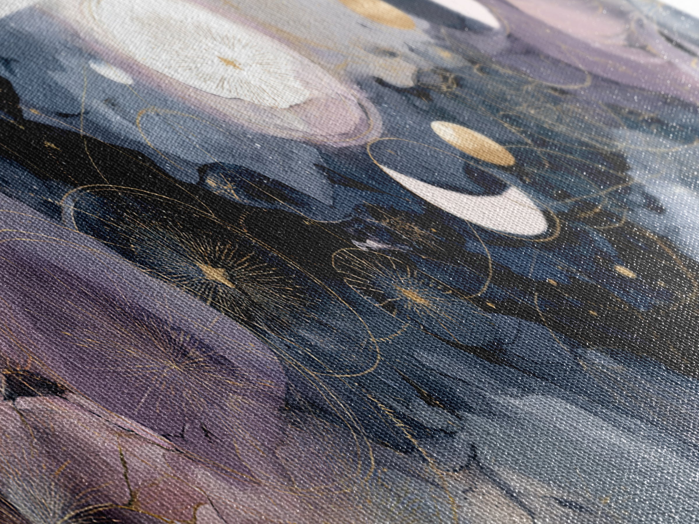 Lunar Phase Arc Above Delicate Botanicals Canvas Print, Celestial Art, Digital Art, Living Room Decor, Fine Art, Celestial, CEL-3x1-92