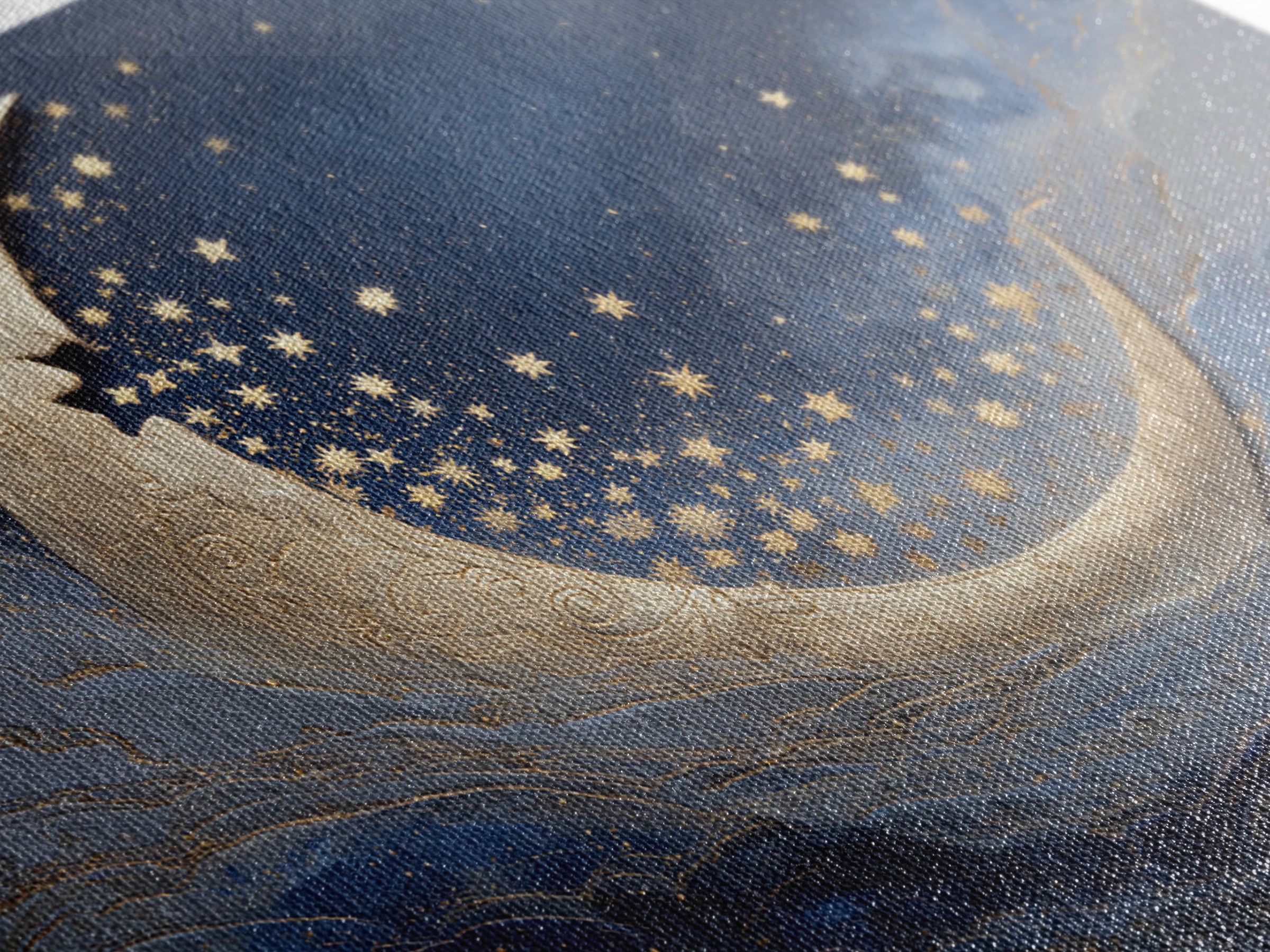 Crescent Moon Cradling a Cluster of Stars Canvas Print, Celestial Art, Modern Art, Living Room Decor, Fine Art, Celestial, CEL-3x2-29