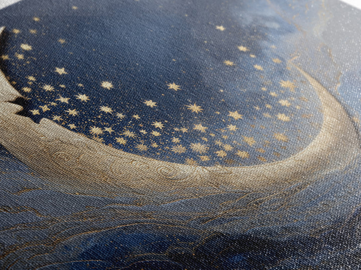 Crescent Moon Cradling a Cluster of Stars Canvas Print, Celestial Art, Modern Art, Living Room Decor, Fine Art, Celestial, CEL-3x2-29