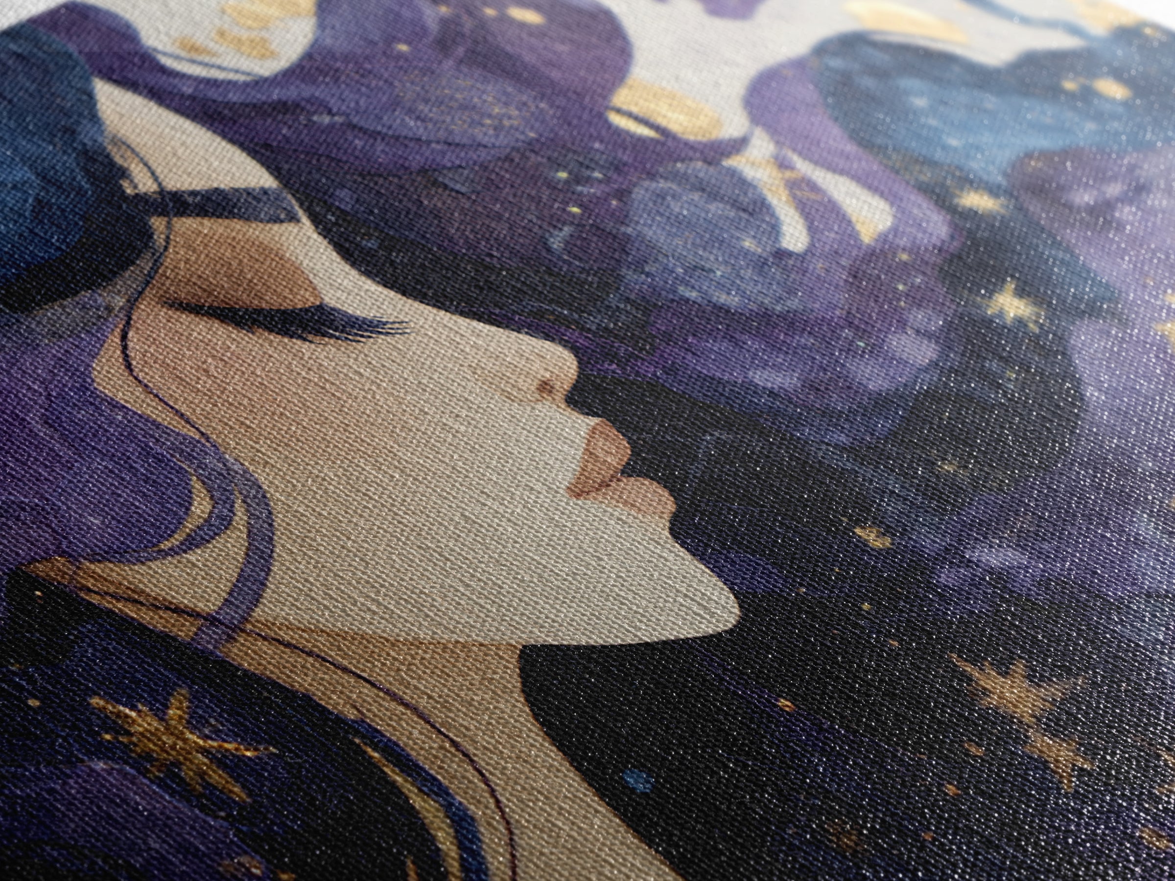 Celestial Goddess with Flowing Midnight Hair Canvas Print, Celestial Art, Neutral Decor, Living Room Decor, Fine Art, Celestial, CEL-3x2-83