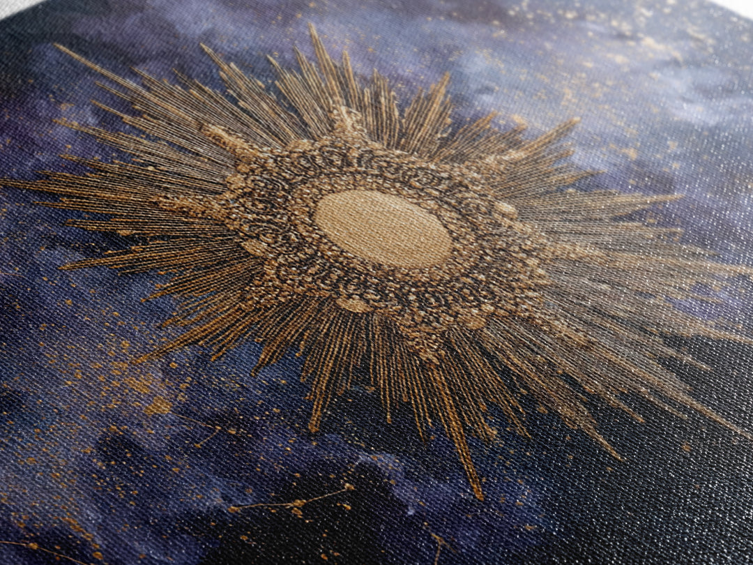 Sunburst Medallion with Ornate Rays Canvas Print, Celestial Art, Whimsical Art, Living Room Decor, Oil Painting, Celestial, CEL-3x2-89
