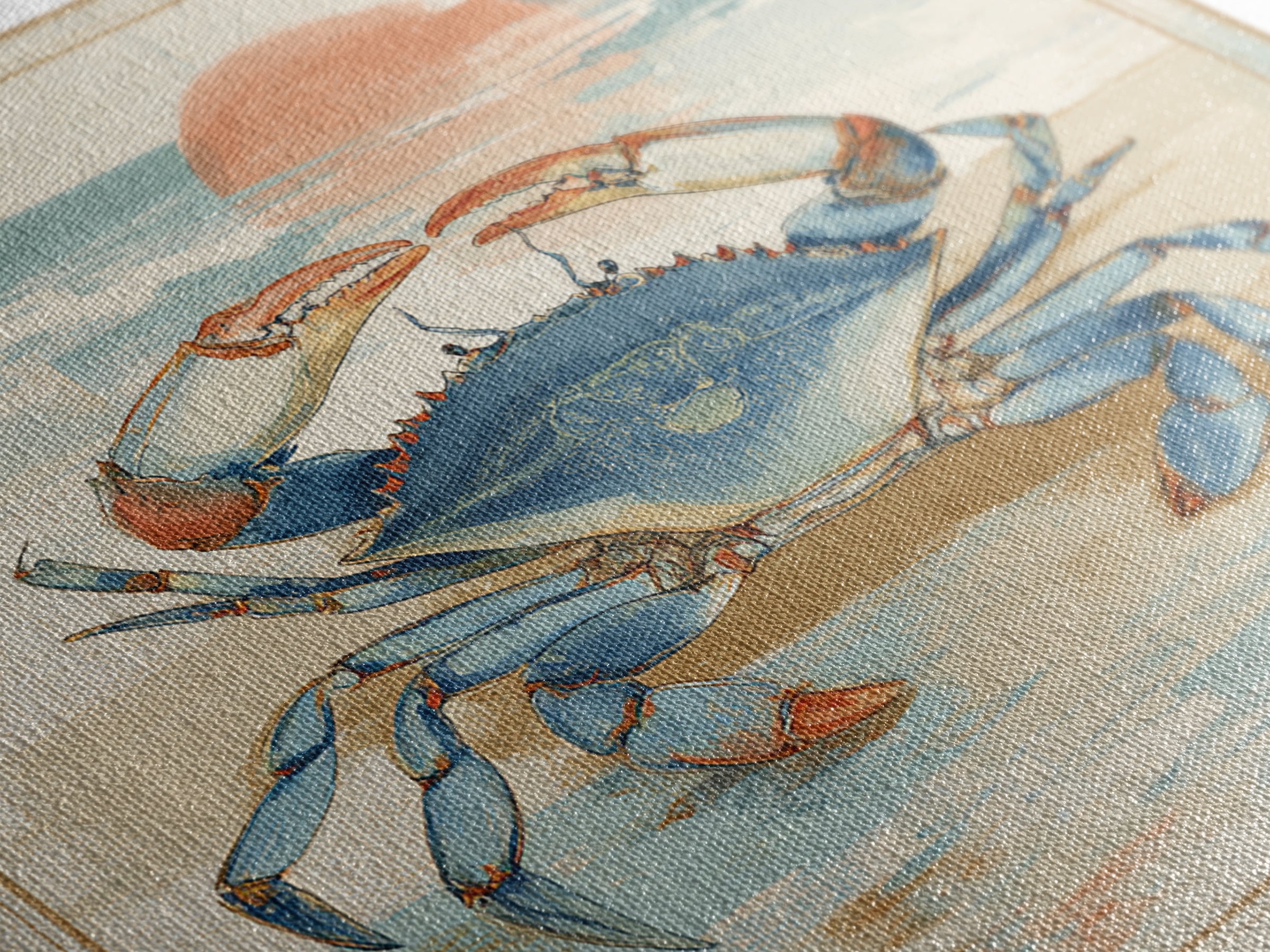 Blue Crab Illustration Canvas Print, Coastal Art, Coastal Decor, Fine Art, Coastal, Fine Art Print, Statement Artwork, COA-1x1-14