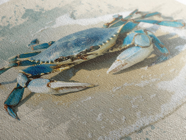 Blue Crab Illustration Framed Canvas Print, Coastal Art, Beach Art, Coastal Decor, Fine Art, Coastal, Room Decor, COA-1x1-62