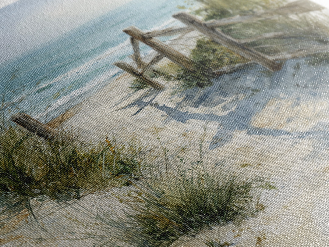 Soft Watercolor Dune Fence Scene Framed Canvas Print, Coastal Art, Textured Painting, Coastal Decor, Fine Art, Coastal, COA-1x1-88