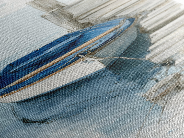 Small Rowboat Tied to a Wooden Dock Canvas Print, Coastal Art, Contemporary Art, Coastal Decor, Coastal, Modern Wall Art, COA-1x3-7