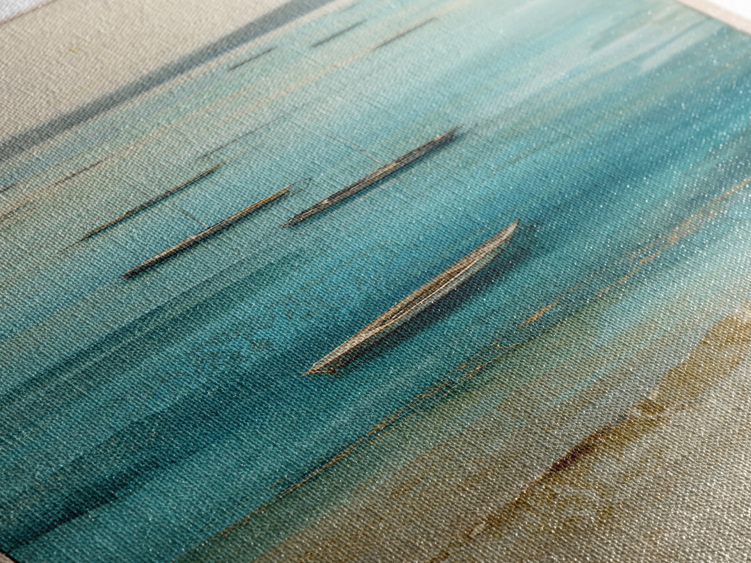 Foggy Harbor with Distant Boats Framed Canvas Print, Coastal Art, Beach Decor, Coastal Decor, Abstract Art, Coastal, COA-1x3-96