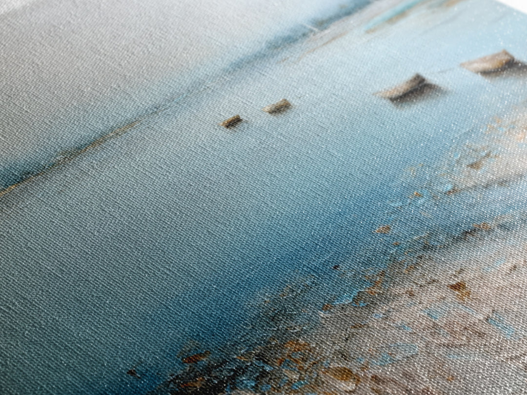 Foggy Harbor with Distant Boats Framed Canvas Print, Coastal Art, Original Painting, Coastal Decor, Fine Art, Coastal, COA-2x1-56