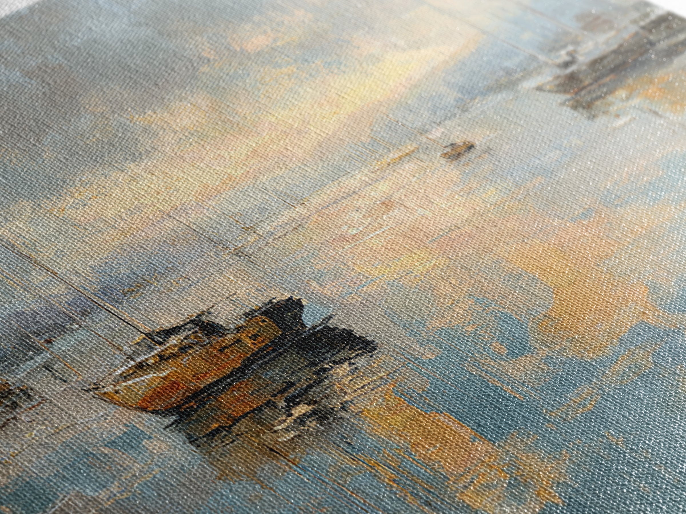 Foggy Harbor with Distant Boats Framed Canvas Print, Coastal Art, Coastal Decor, Fine Art, Coastal, Oyster Art, Gallery Decor, COA-2x1-80