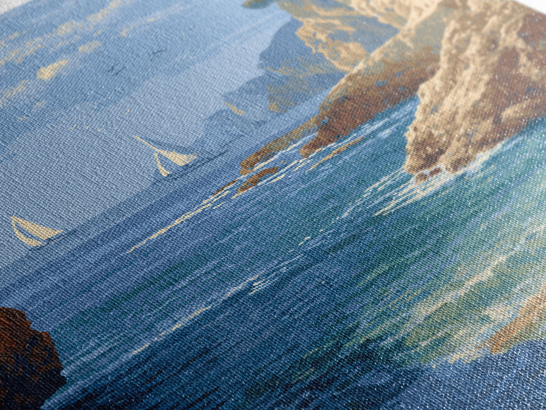 Mediterranean Cove with Cliff Shadows Canvas Print, Coastal Art, Original Art, Coastal Decor, Fine Art, Coastal, Blue Wall Art, COA-2x3-49