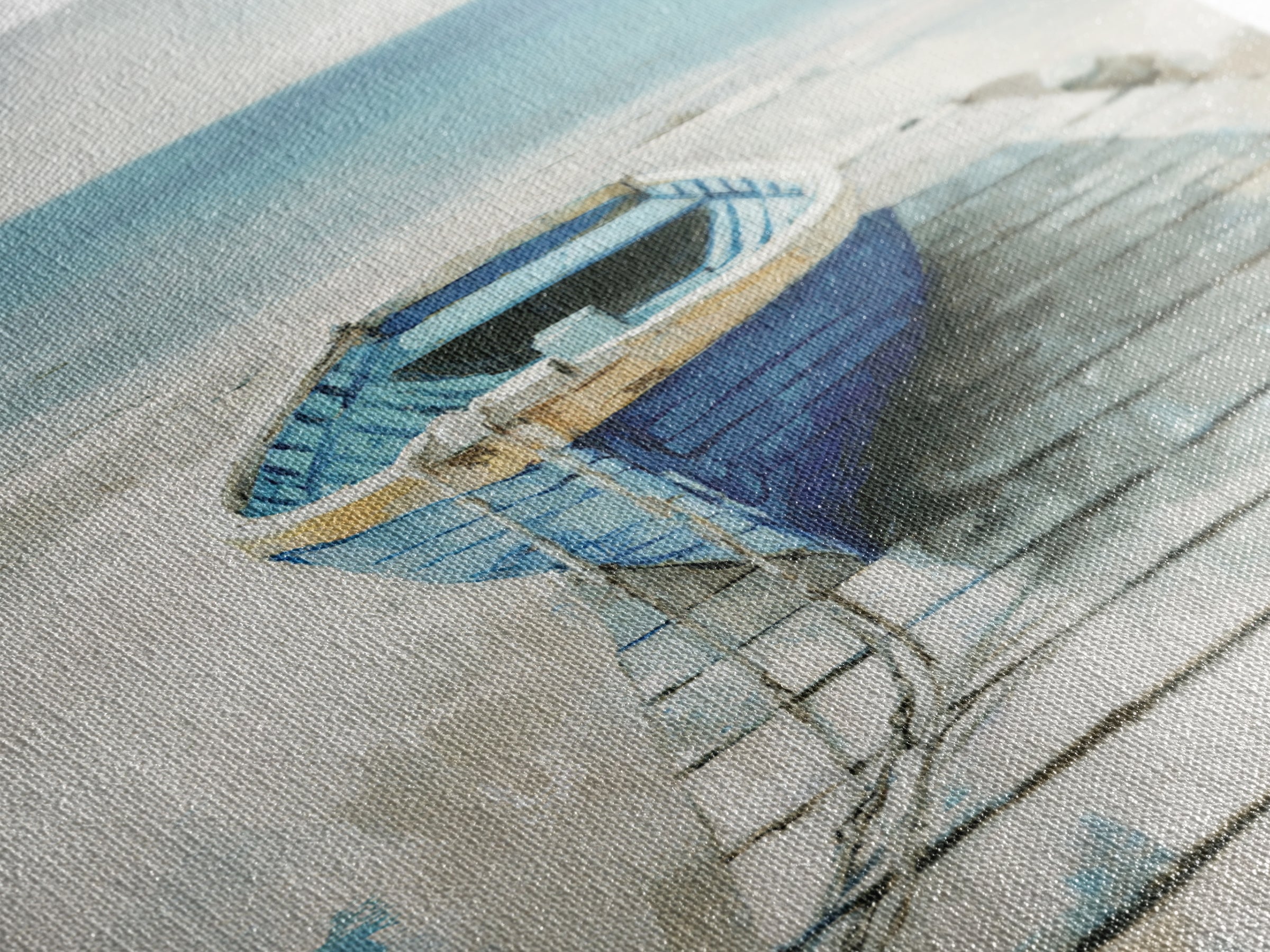 Small Rowboat Tied to a Wooden Dock Framed Canvas Print, Coastal Art, Room Decor, Coastal Decor, Oil Painting, Coastal, COA-2x3-51