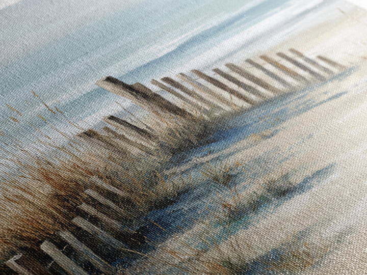 Soft Watercolor Dune Fence Scene Canvas Print, Coastal Art, Coastal Decor, Oil Painting, Coastal, Boho Wall Art, COA-2x3-72