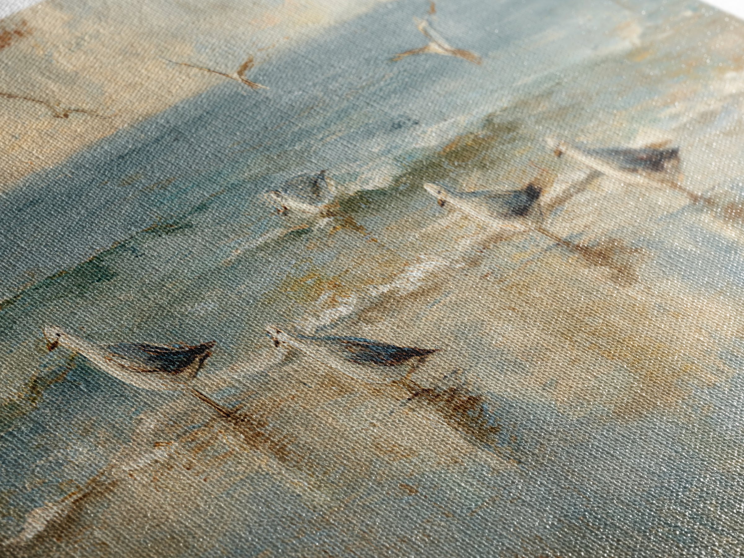 Seagulls Crossing a Muted Sky Framed Canvas Print, Coastal Art, Original Painting, Coastal Decor, Coastal, Beach Decor, COA-3x1-2