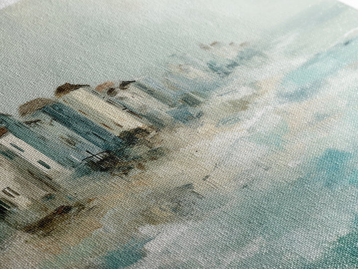 Coastal Village Rooftops Seen from the Sea Canvas Print, Coastal Art, Beach Wall Art, Coastal Decor, Abstract Art, Coastal, COA-3x1-25