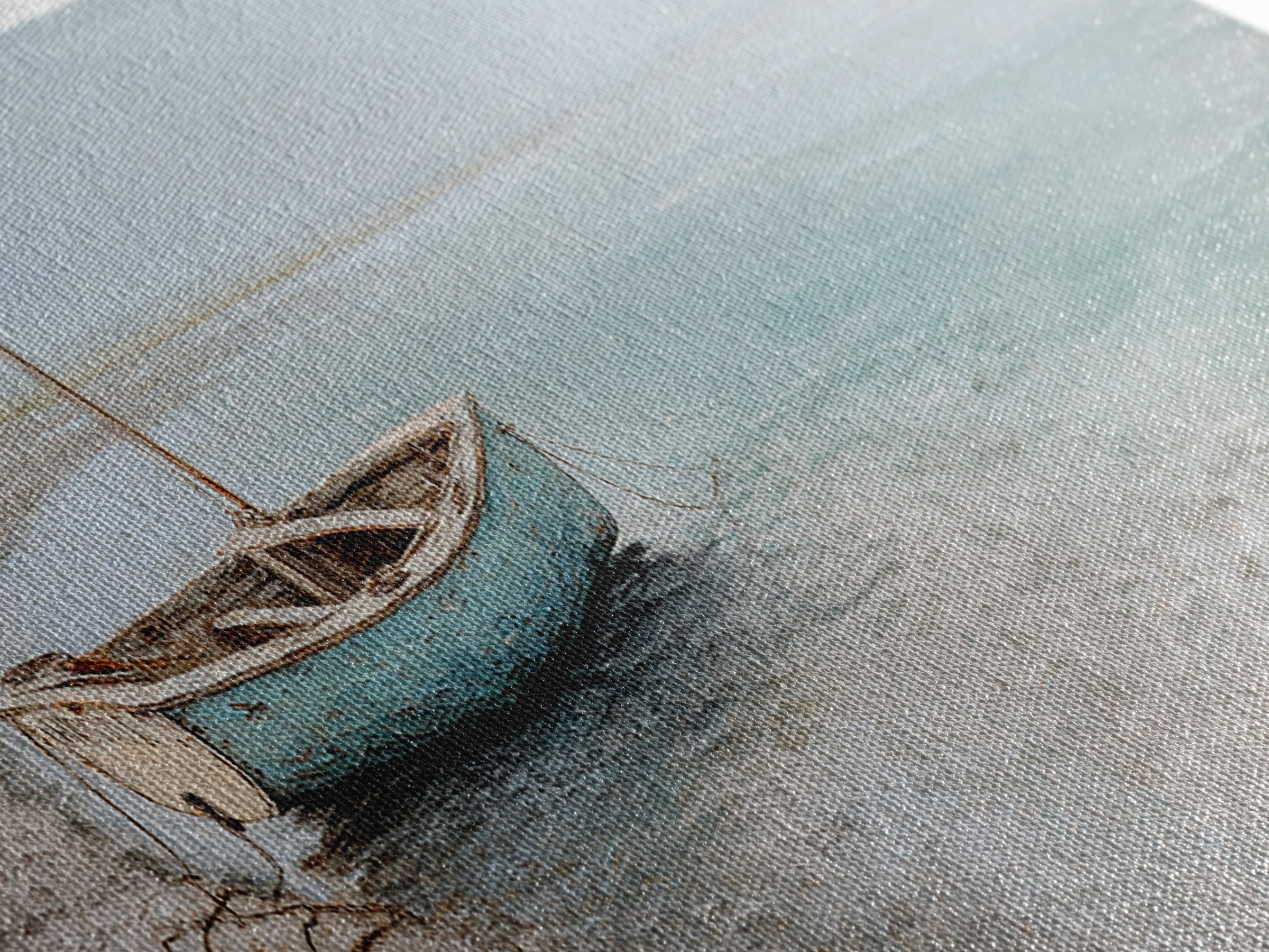 Weathered Sailboat on Calm Morning Water Canvas Print, Coastal Art, Nautical Decor, Coastal Decor, Fine Art, Coastal, COA-3x1-66